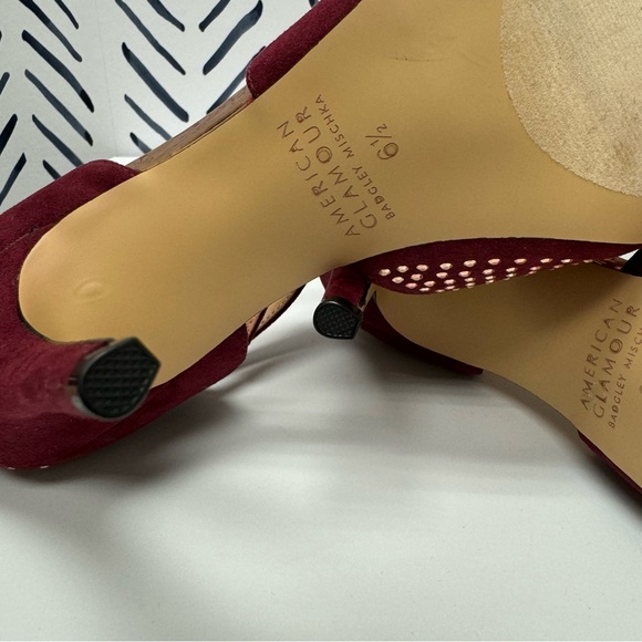 6.5 - Badgley Mischka American Glamour Burgundy Faux Suede Studded Pumps - Picture 7 of 7